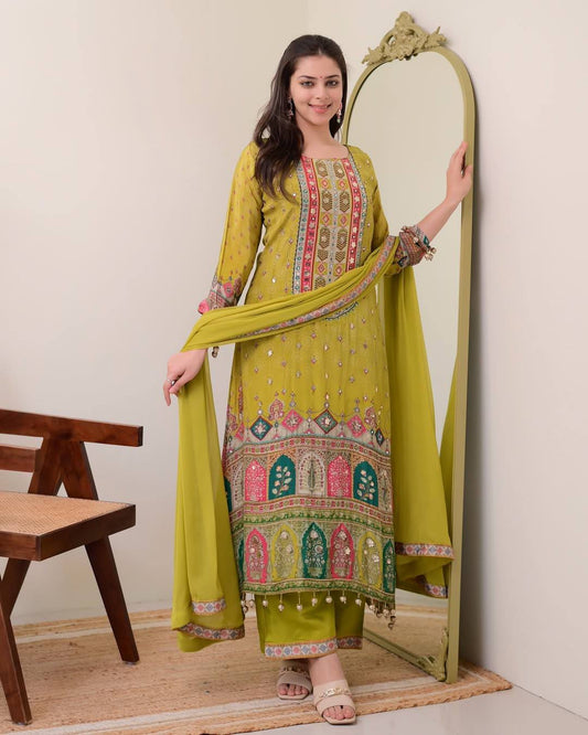 Saanvi - Beautiful Pure Chinon Readymade Suit with Bottom & Dupatta