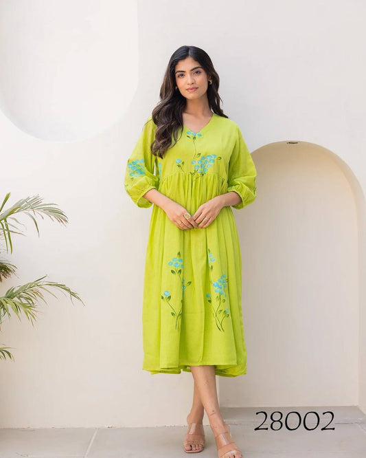 Parrot Green Beautiful Floral Printed Soft Kota Fabric Casual Wear Readymade upto 6XL sizes