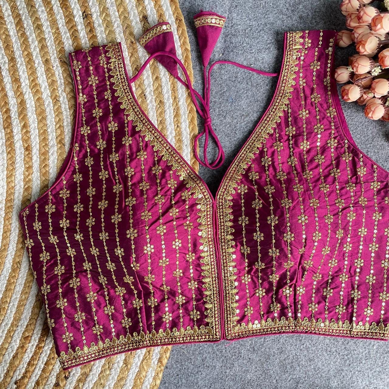 Premium Silk Fabric Heavy Thread and Sequins Embroidered Readymade Blouse