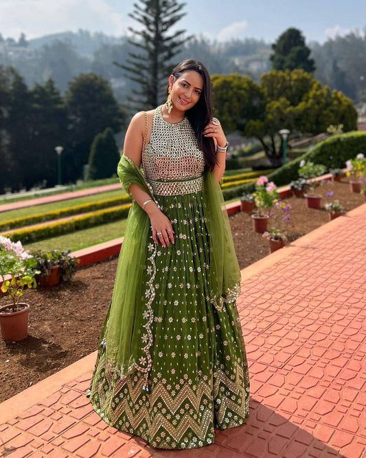 Mehendi green fully stitched lehenga