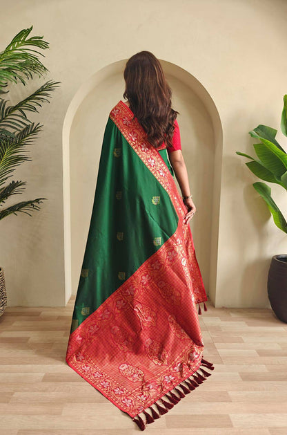 Priyanshi - Beautiful Dual Tone Soft Silk Saree with Zari Weaves with Stitched Blouse