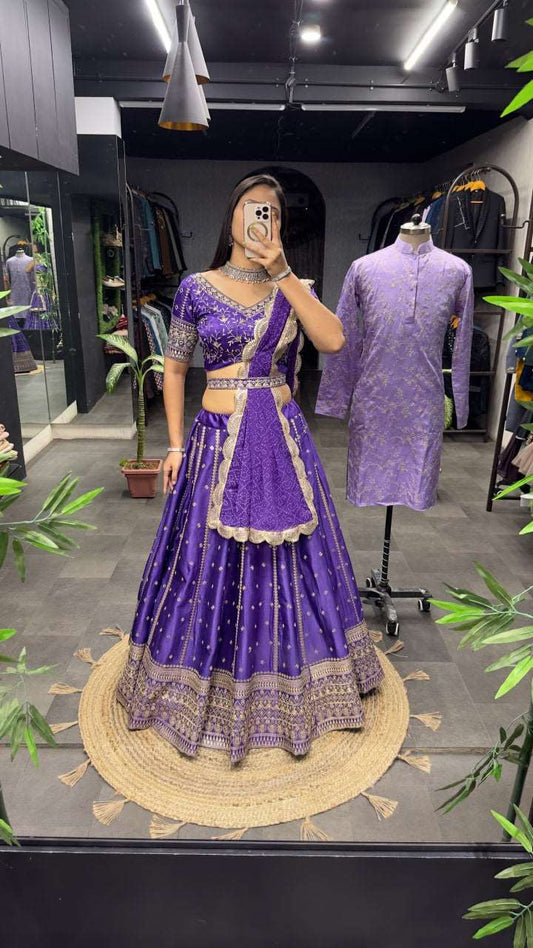 Bright Purple trendy fully stitched georgette lehenga with blouse and dupatta