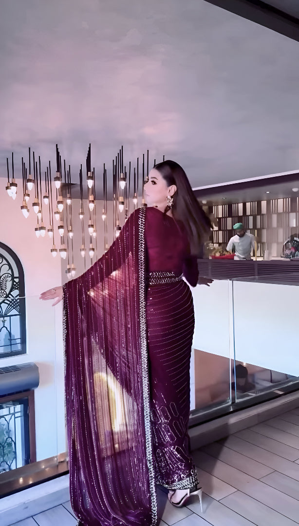 Kasturi Silk Bollywood Style Saree with Sequins Work Fully Stitched Blouse
