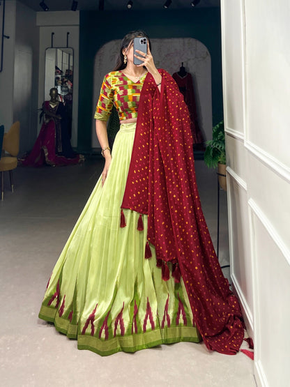 Mahendi Colour Navratri Special Chaniya Choli with Bandhej Print Dupatta Fully Stitched