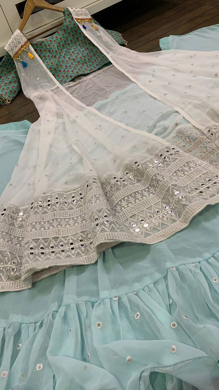 Georgette fully stitched lehenga with Koti