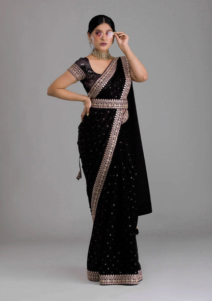 Chinnon Black saree with fully stitched blouse