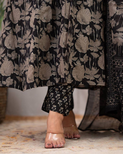 Black and white cotton premium suit with pant and dupatta