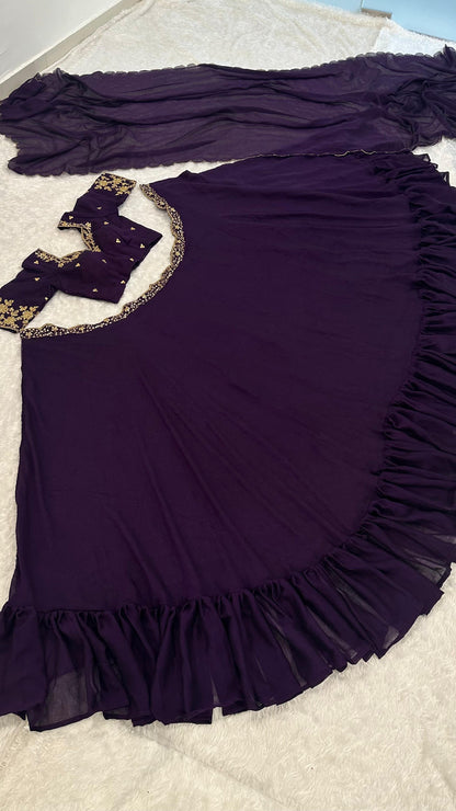 Purple Classy Silk Lehenga with Minimal Work and Lightweight Fully Stitched