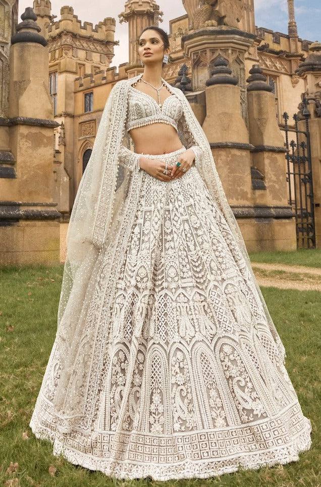 Grey White Premium Net Lehenga with Sequins, Dori and Pearl Work Fully Stitched