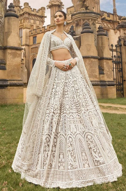 Grey White Premium Net Lehenga with Sequins, Dori and Pearl Work Fully Stitched