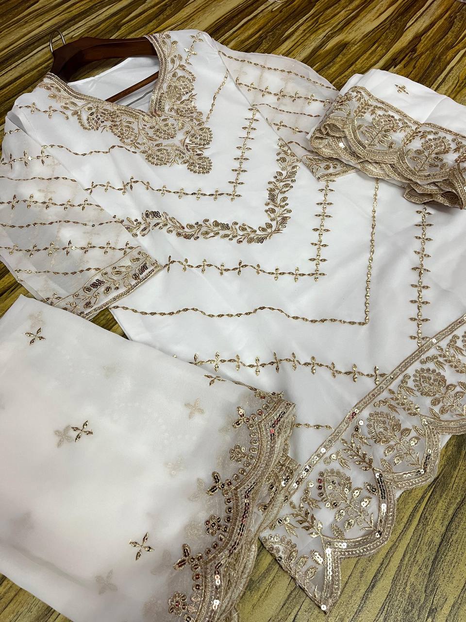Premium Off white top and plazo set