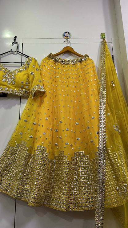 Yellow sparkling fully stitched lehenga