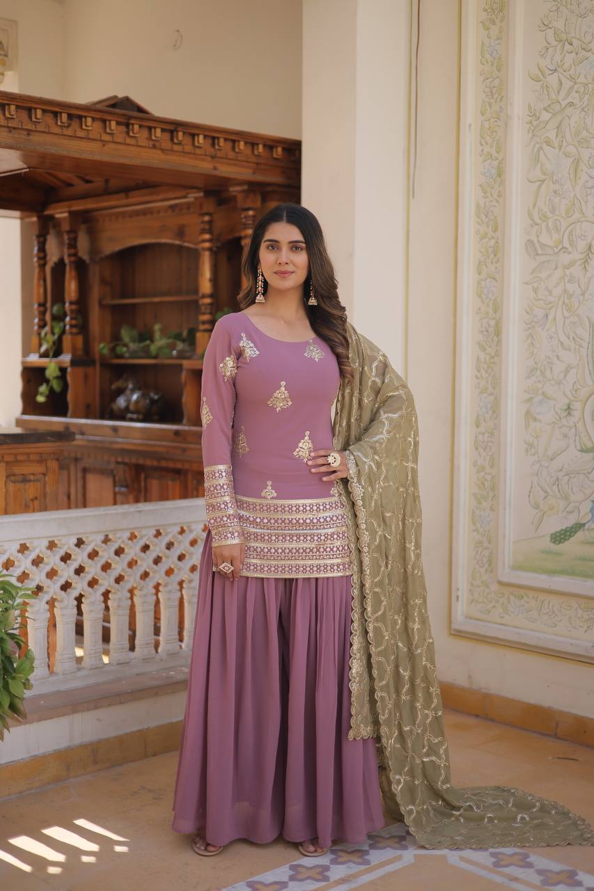 Beautiful Pastel colours top and plazzo set fully stitched