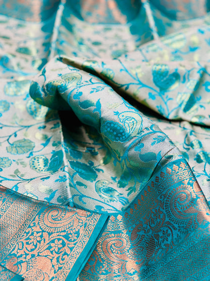 Premium Turquoise dual tone kanjiavaram style silk saree with blouse