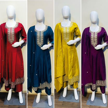 Vichitra Silk Embroidered Suit Fully Stitched