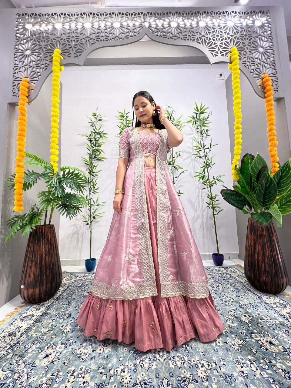 Baby pink colour Butterfly Shrug Indo western fully stitched