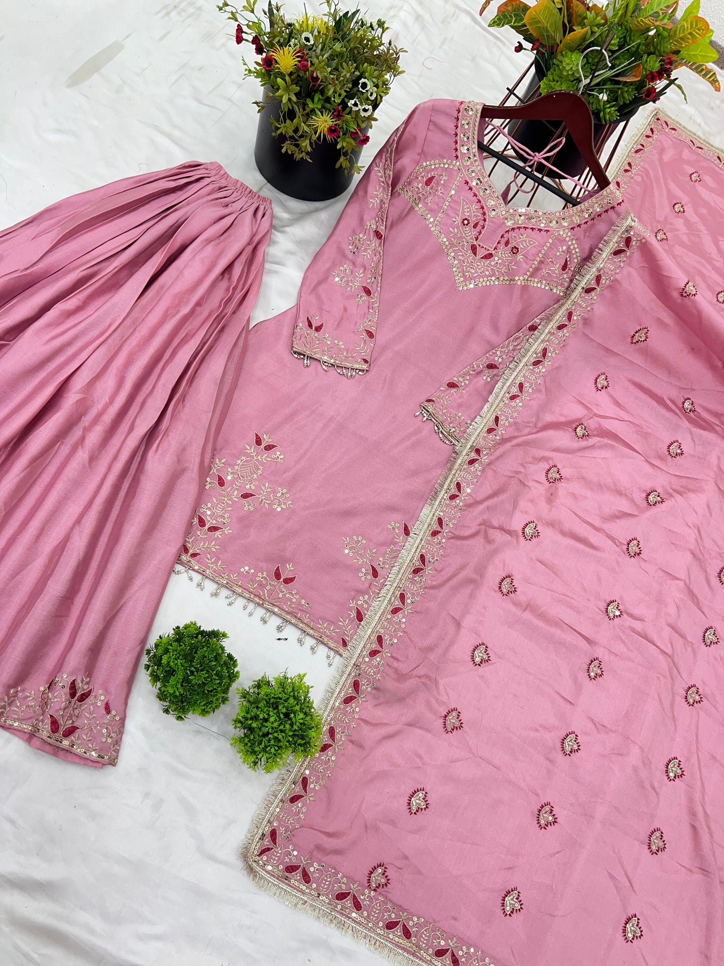 Baby Pink Beautiful Silk Sharara Suit Fully Stitched