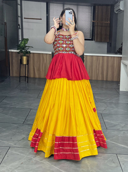 Yellow & Red Navratri Special Kediya Top with Chaniya Unique Style Fully Stitched