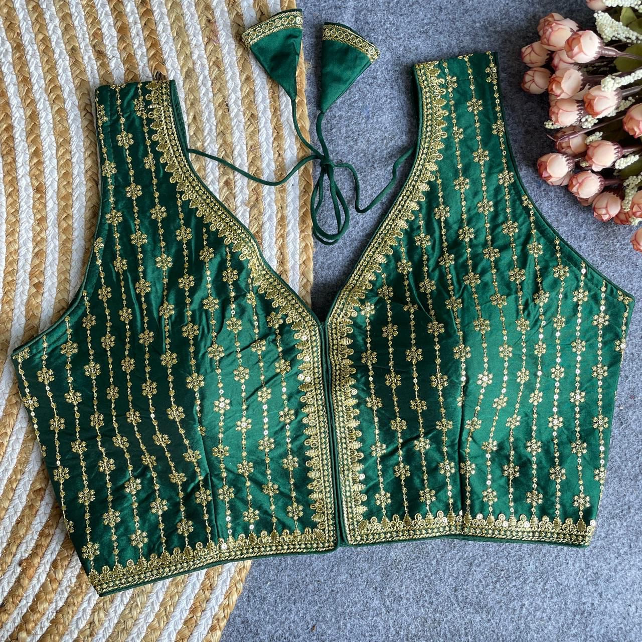 Premium Silk Fabric Heavy Thread and Sequins Embroidered Readymade Blouse