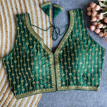 Premium Silk Fabric Heavy Thread and Sequins Embroidered Readymade Blouse