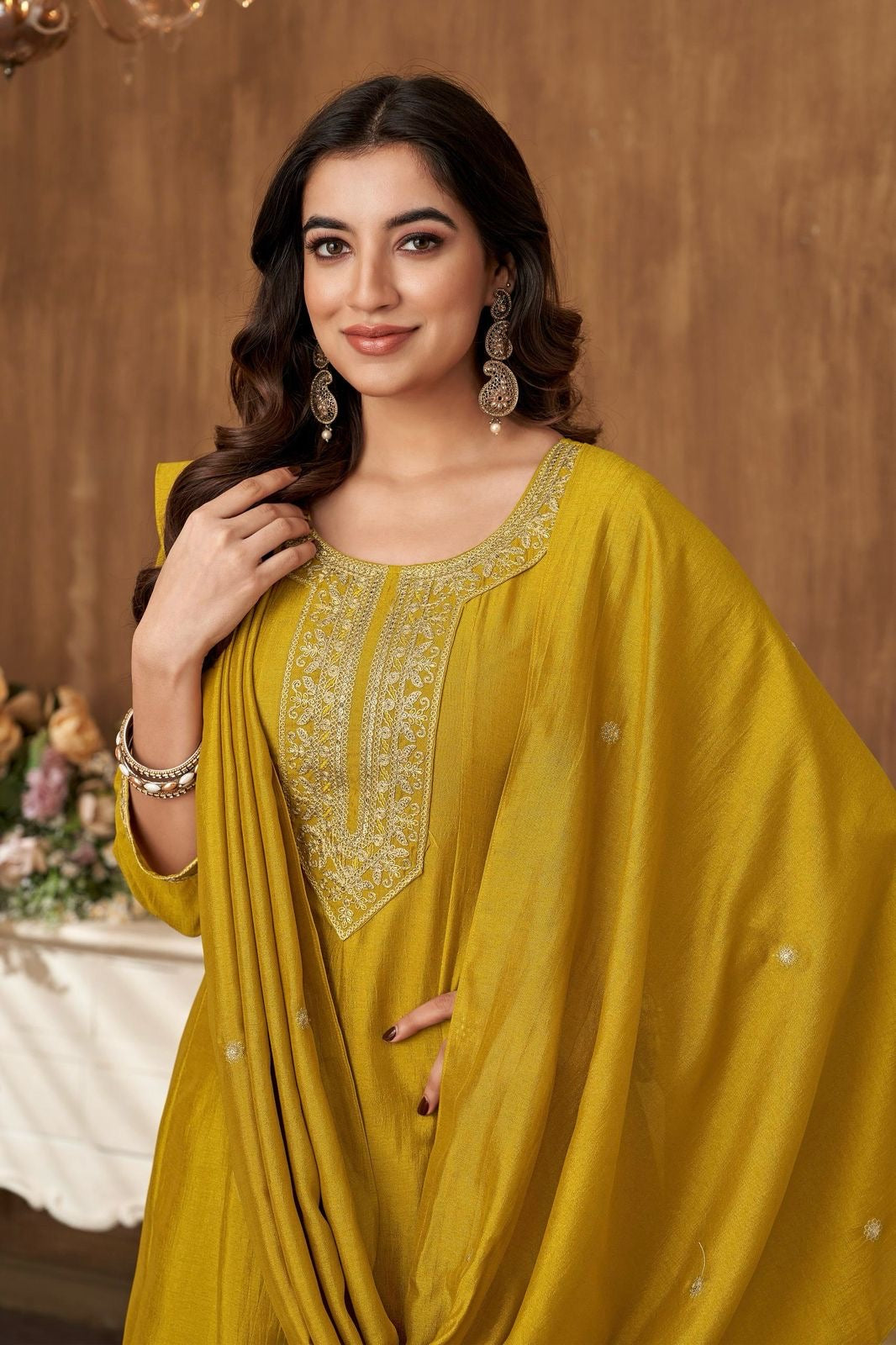 Vichitra Silk Embroidered Suit Fully Stitched