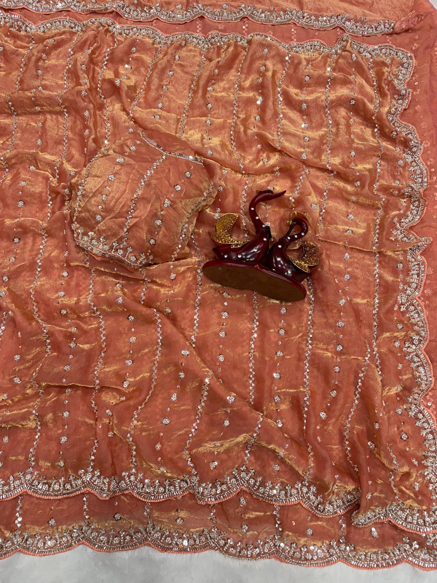 Party Star - Premium Space Silk Saree with Swaroski like crystal work with Fully Stitched Blouse