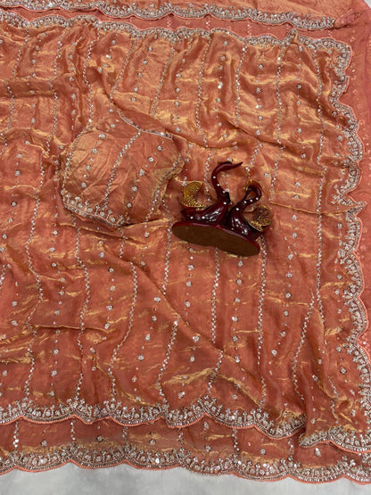 Party Star - Premium Space Silk Saree with Swaroski like crystal work with Fully Stitched Blouse