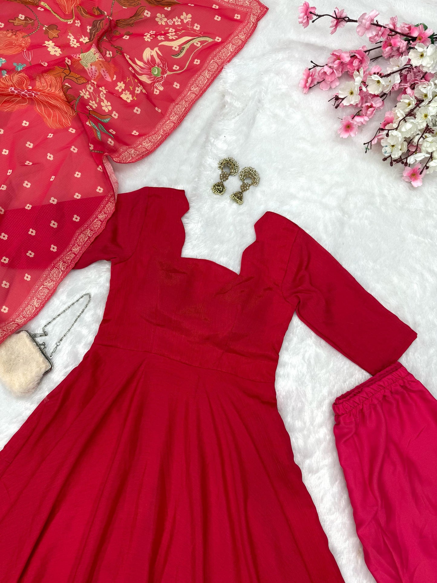 Rani Pink Good flaired Anarkali readymade Gown