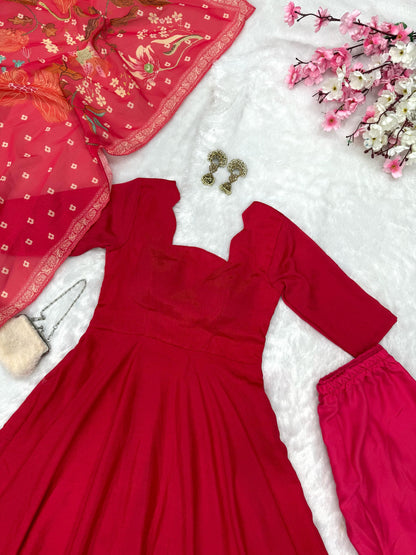 Rani Pink Good flaired Anarkali readymade Gown