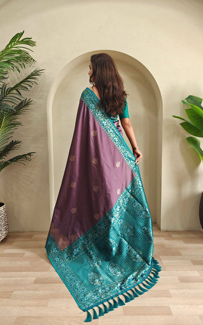 Priyanshi - Beautiful Dual Tone Soft Silk Saree with Zari Weaves with Stitched Blouse