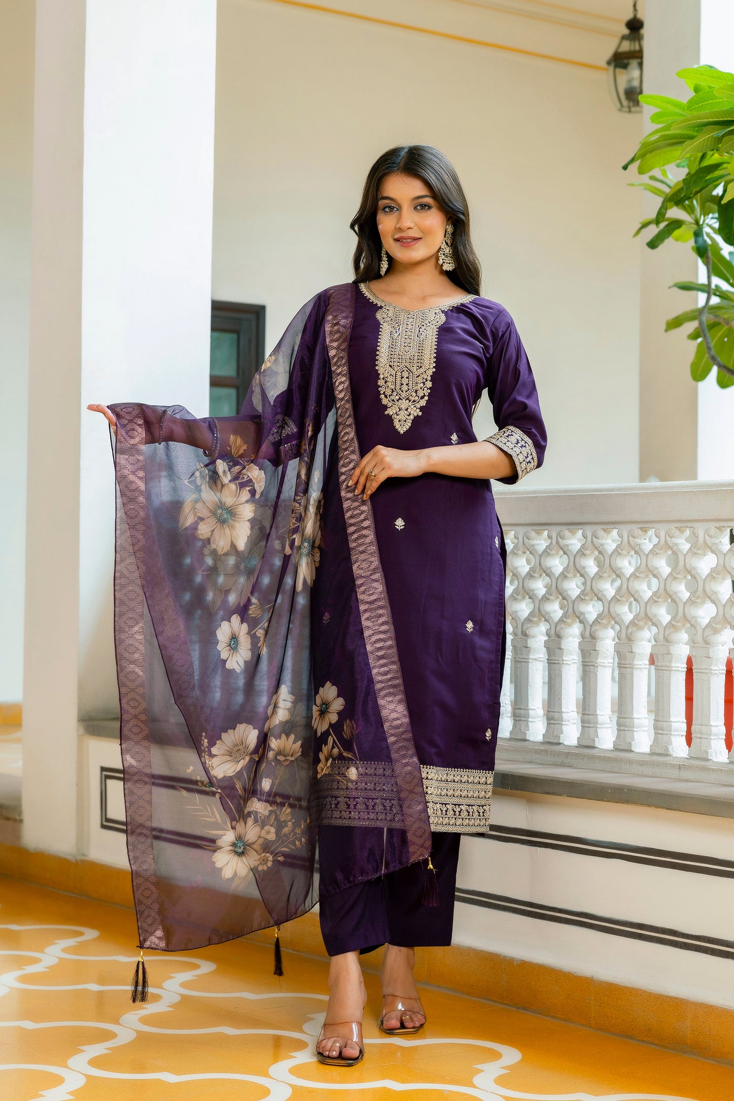 Thanos Purple Soft Silk Kurti Set with Beautiful Embroidery