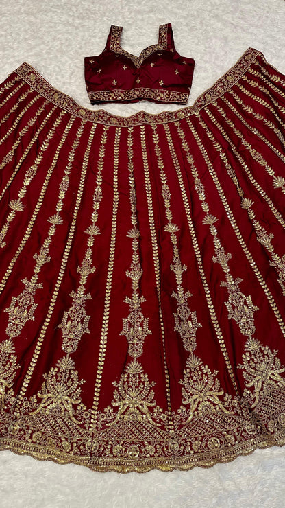 Kasturi Silk Maroon Premium Embroidered Lehenga Fully Stitched