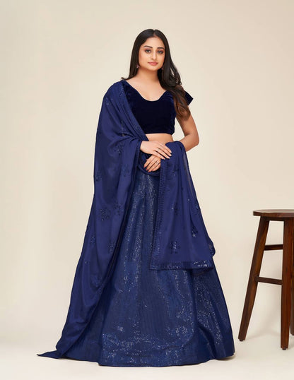 Navy blue sparkling fully stitched lehenga