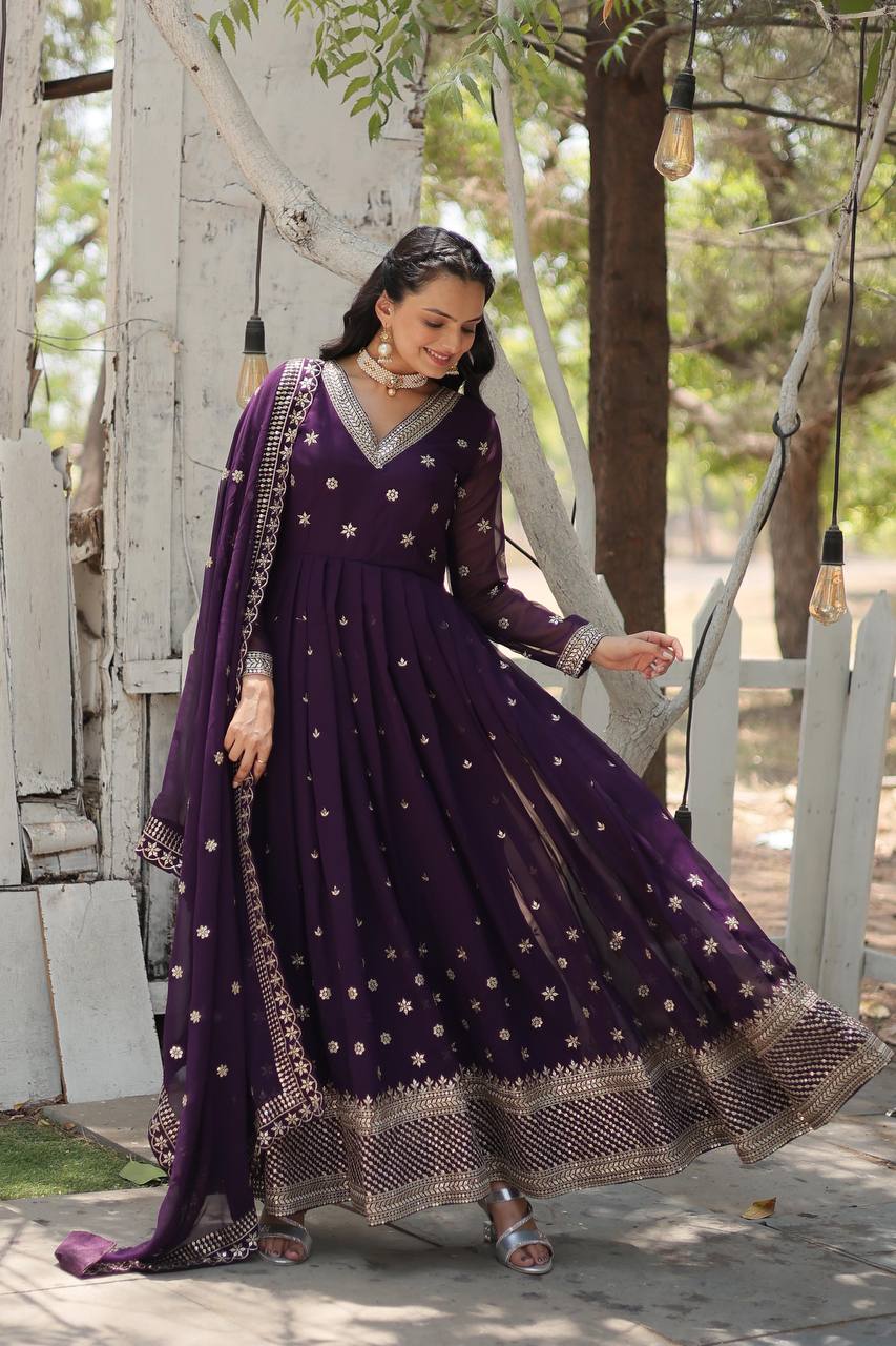 Premium Purple Anarkali Gown Fully Stitched
