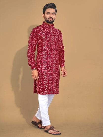Soft & Comfy Cotton With Foil Print Men's Kurta with Cotton Pajama