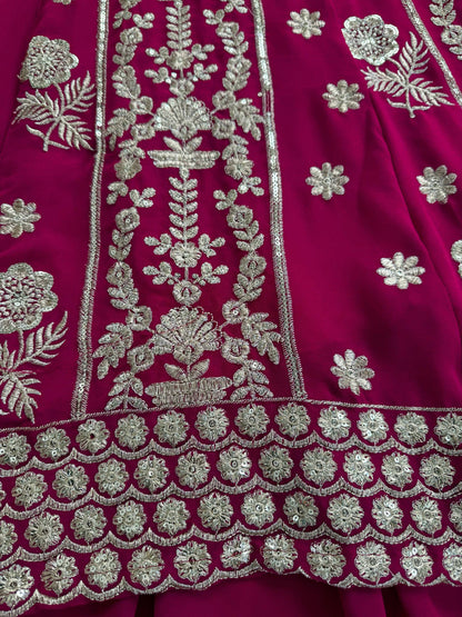 Mohe - Beautiful Magenta Wine Georgette Fusion Lehenga Fully Stitched