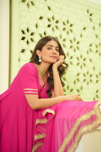 Beautiful Rani Pink Soft Georgette Anarkali Suit Fully Stitched