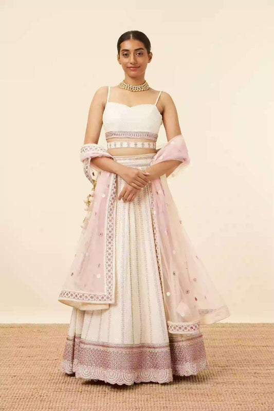 Cream lehenga with rose water dupatta fully stitched