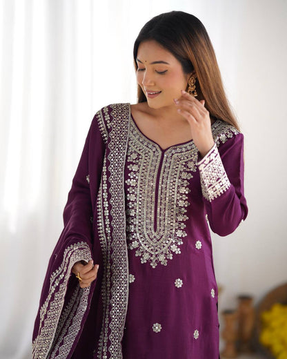 Purple wine Punjabi Sharara set fully stitched