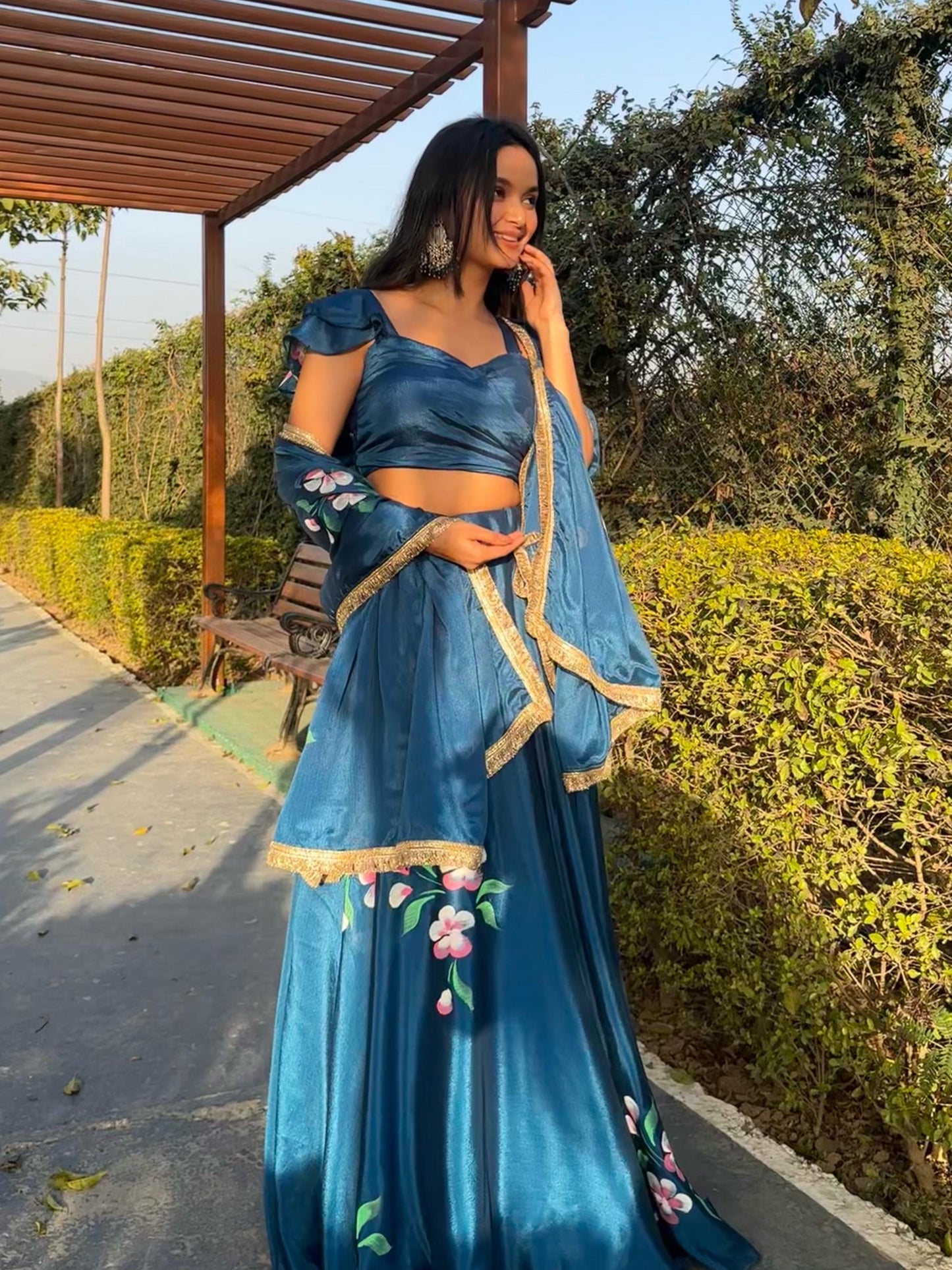 Soft Chinon Floral Fully Stitched Lehenga
