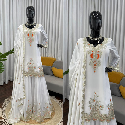 Premium Black or White Embroidered Fully Stitched Sharara Set in Readymade Sizes