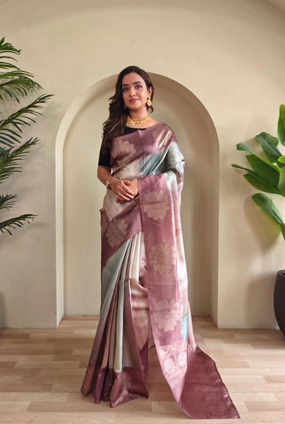 Resham - Silk Saree with Silver Zari Motif Weaved With Stitched Blouse Options