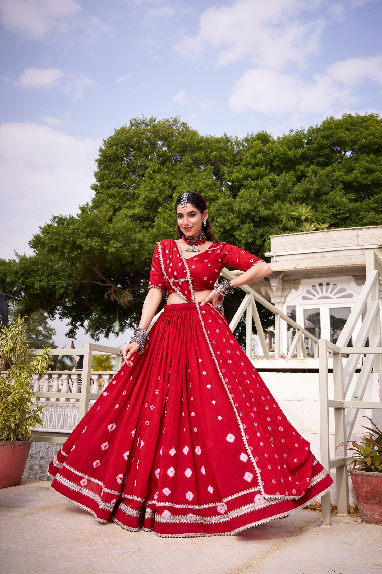 Premium Soft Chanderi Silk Bandhani Style Chaniya Cholis Fully Stitched