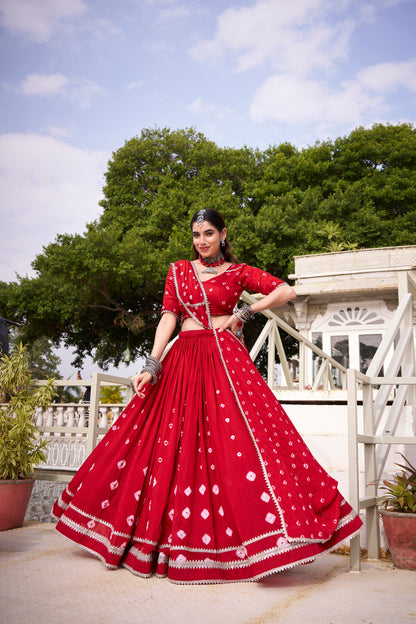 Premium Soft Chanderi Silk Bandhani Style Chaniya Cholis Fully Stitched