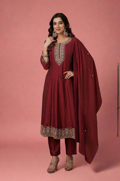 Vichitra Silk Embroidered Suit Fully Stitched