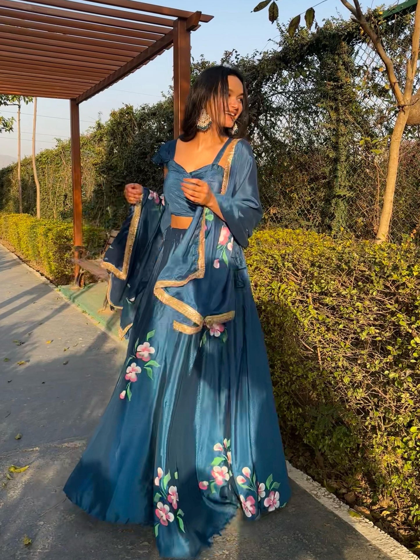 Soft Chinon Floral Fully Stitched Lehenga
