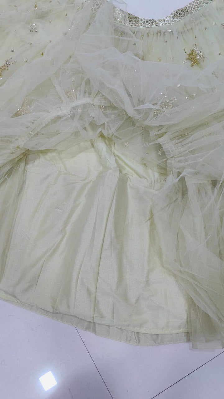 Premium Pastel Pistachio Net Fabric Readymade Lehenga