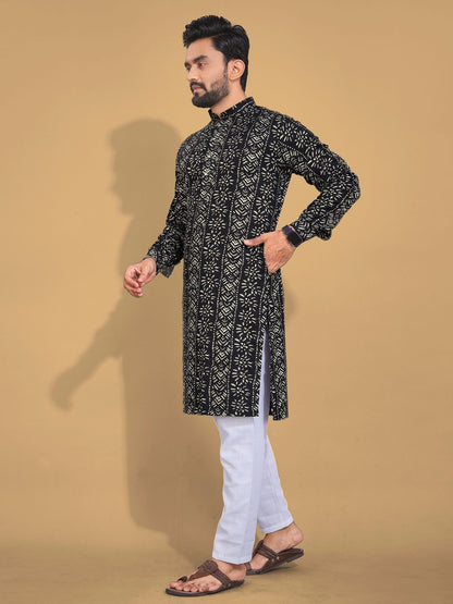 Soft & Comfy Cotton With Foil Print Men's Kurta with Cotton Pajama