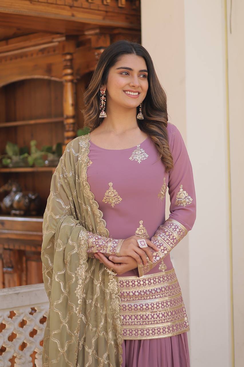 Beautiful Pastel colours top and plazzo set fully stitched