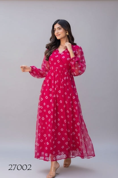 Pink Beautiful Floral Printed Soft Georgette Fabric Casual Wear Readymade upto 6XL size